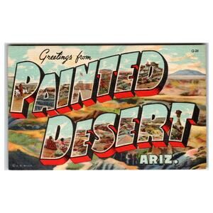 Greetings from Painted Desert Arizona Large Letter Linen Postcard Route 66